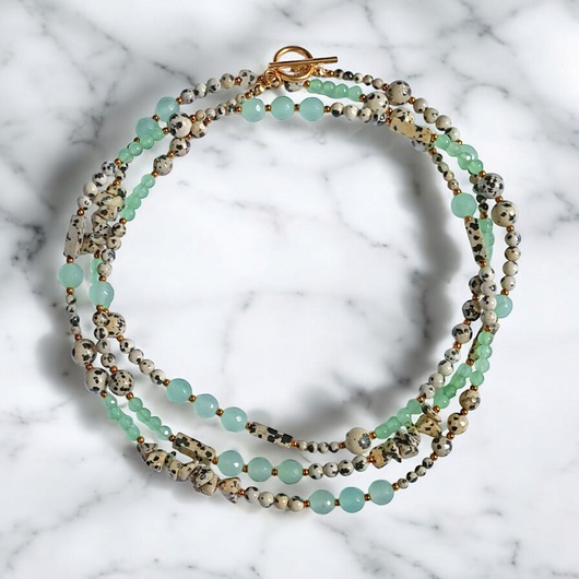 korale UNIKATOWY sznur kamieni 120cm : naszyjnik : jaspis i pastelowa zieleń