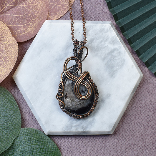 wisiory Miedziany wisiorek wire wrapping z agatem #239