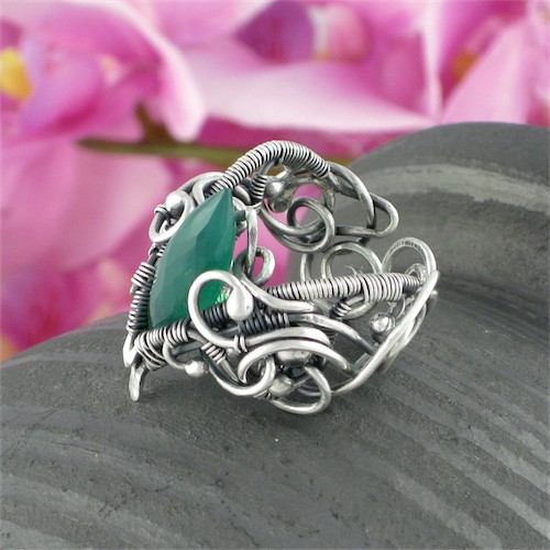 Hern Myśliwy - Onyks zielony wire-wrapping Almien art Studio