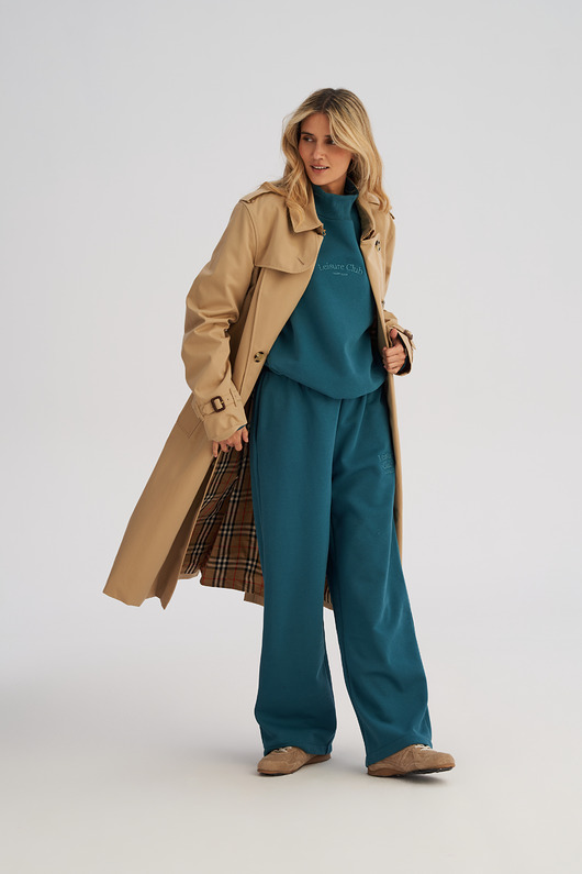 spodnie dresowe damskie Spodnie z szeroką nogawką WIDE FIT ciemny morski