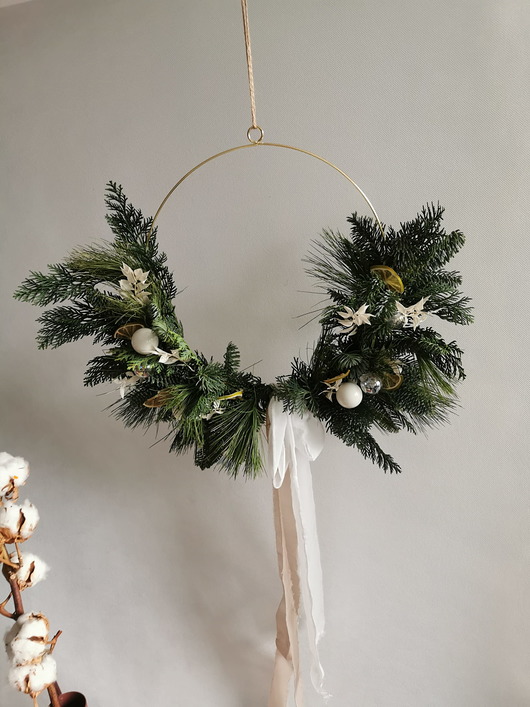 wianki bożonarodzeniowe Wianek świąteczny na obręczy -  zimowy