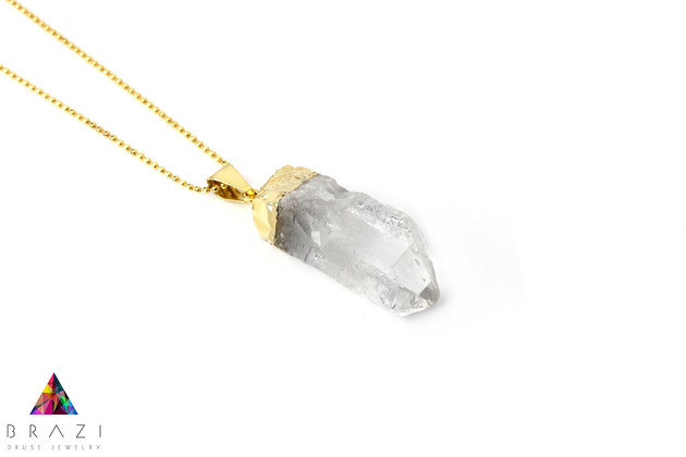 Colare Kryształ Górski Surowy złoto Brazi Druse Jewelry