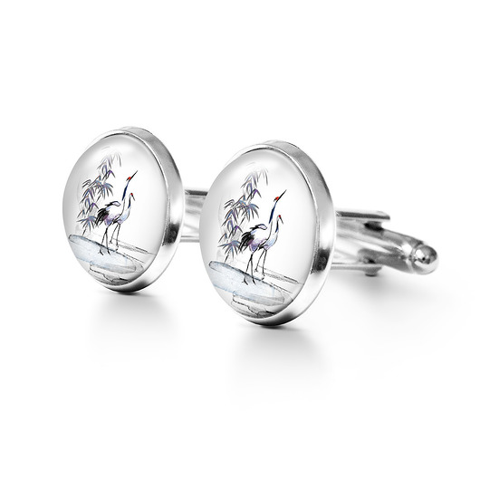 spinki do mankietów Żurawie sumi-e - spinki do mankietów