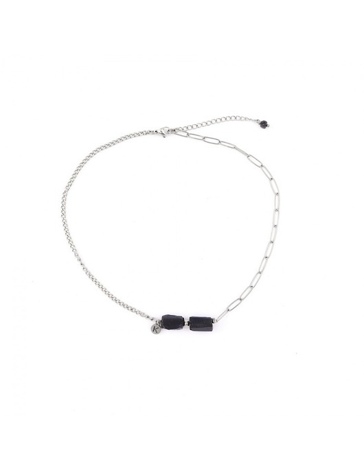 naszyjniki - inne Bestseller! Naszyjnik z surową bryłą czarnego Turmalinu Srebrna stal