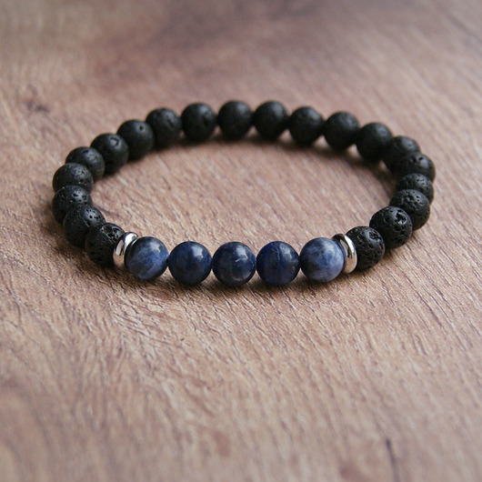 biżuteria męska Męska bransoletka : sodalit & lawa