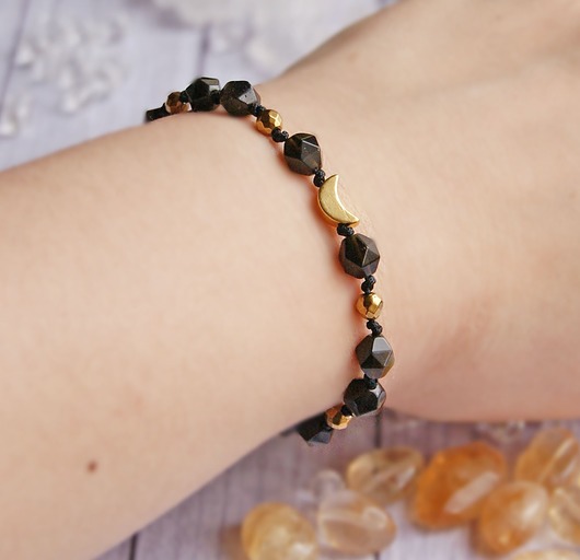bransoletki z kamieni naturalnych Amulet OCHRONA  : obsydian  złoty