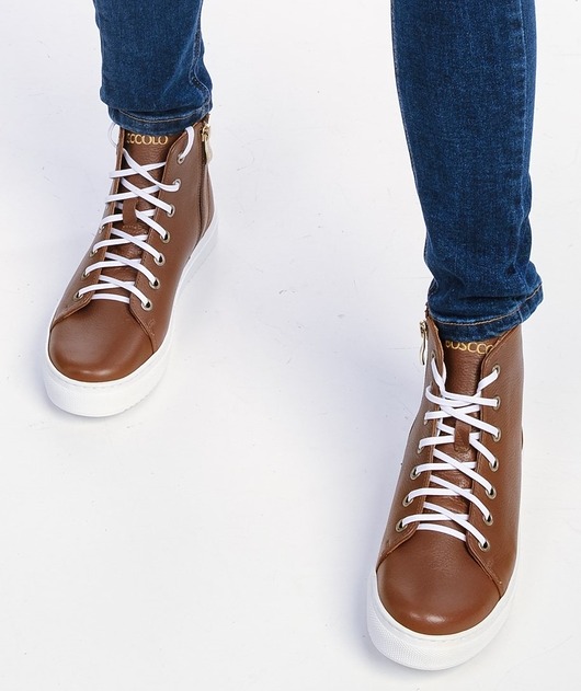 sneakersy damskie Sneakersy skórzane suwak + sznurówki  (7050)