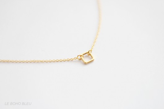 16k Gold Plated Tiny Square Necklace Le Boho Bleu