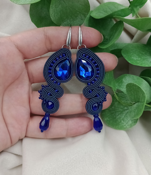 kolczyki soutache Długie kolczyki sutasz na wesele, granatowe kolczyki denim