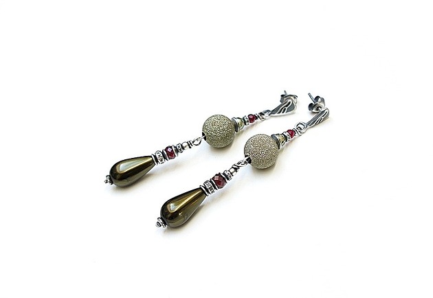 kolczyki srebrne Kolczyki srebrne Khaki pearls