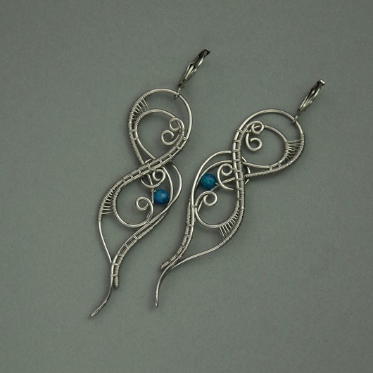 kolczyki wire wrapping Duże kolczyki kwarc niebieski wire wrapping