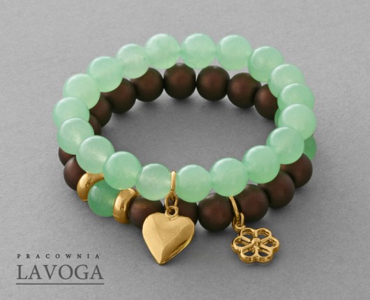 Green jade & brown pearl set with pendants. Lavoga