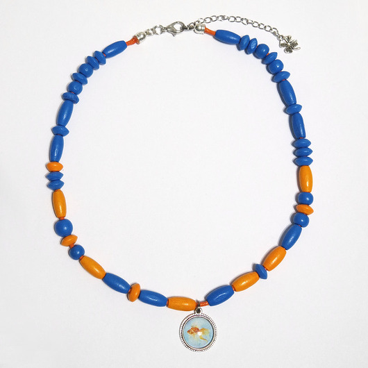 korale Korale pomarańczowe, niebieskie drewniane - złota rybka
