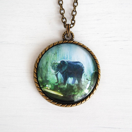 wisiory Medalion, naszyjnik - Słoń 2, dżungla - brąz