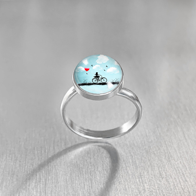 pierścionek z żywicy Pierścionek Star Girl Love Rower, stalowy 10 mm
