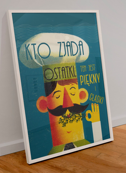 plakaty Plakat  do kuchni  vintage kucharz co zjada ostatki  50x70