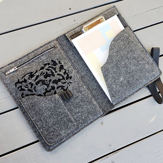 pokrowce i etui - organizery Organizer z filcu - A4 - grafitowy z ażurem