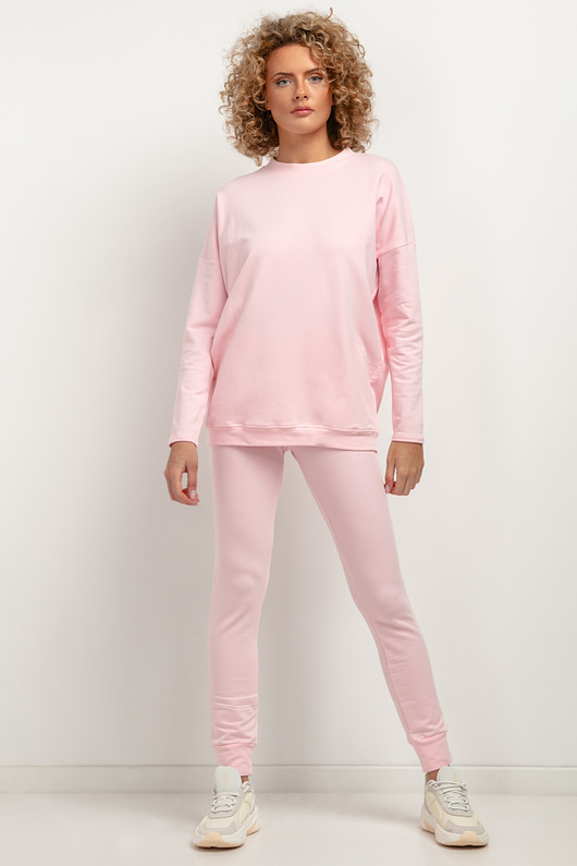 bluzki z długim rękawem damskie Prosta bluza ze stójką T381, jasnoróżowa