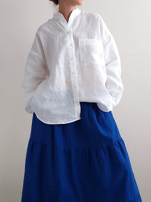 koszule damskie  100% len koszula oversize WHITE_STAR