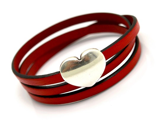 bransoletka skórzana MAGNETOOS BIG HEART RED Beezoo