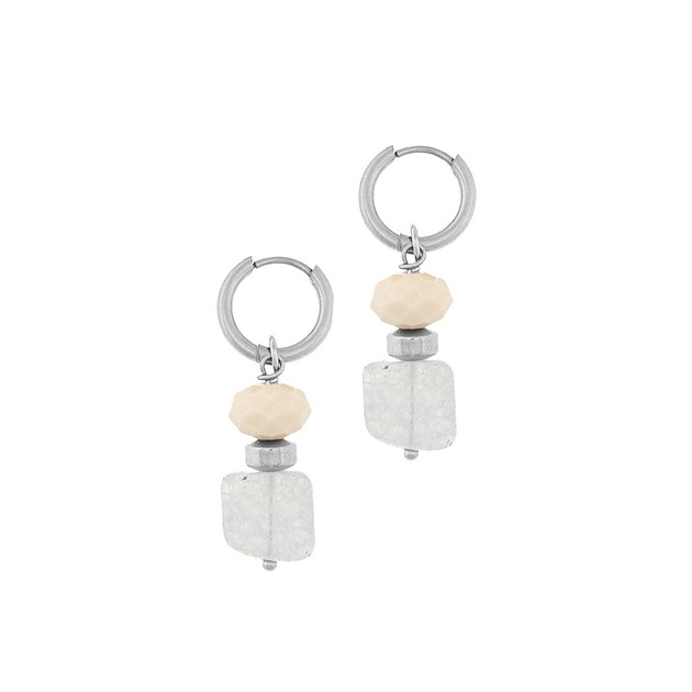 kolczyki z kamieniami Kolczyki koła z pastelowym błękitem - srebrne hematyty-12mm - Srebrna stal sz