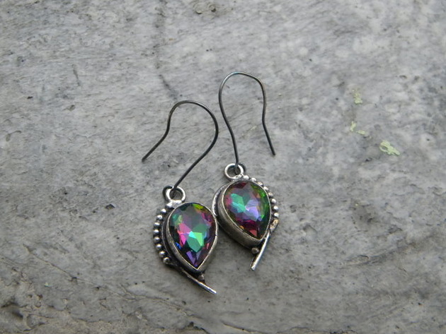 kolczyki wire wrapping Zamówienie - tęczowe kryształy  - kolczyki