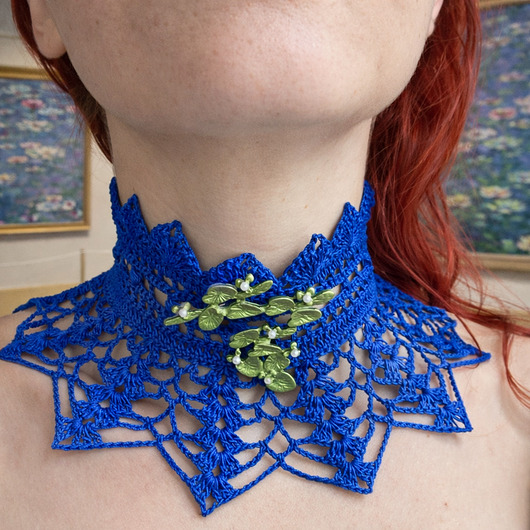 chokery Chabrowy kobaltowy naszyjnik w stylu Monet lilie wodne