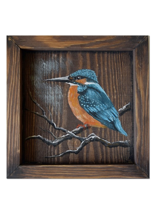 obrazy Ptak zimorodek obraz malowany na desce /1/