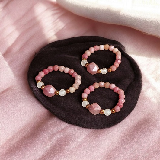 pierścionki elastyczne MIŁOŚĆ : pierścionek : rodonit, kryształ górski,hematyt