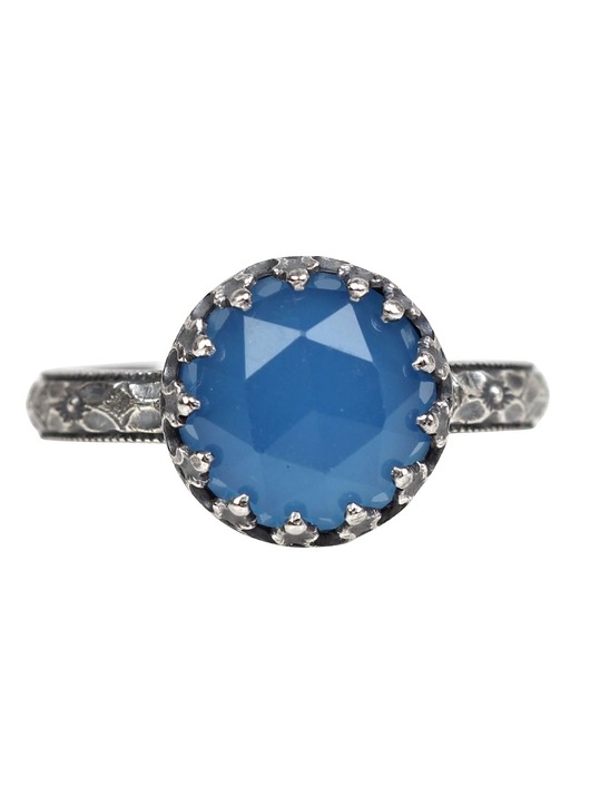 pierścionki srebrne Srebrny oksydowany pierścionek Princess z agatem niebieskim