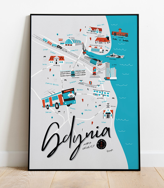 plakaty Gdynia Mapa plakat 50x70 cm