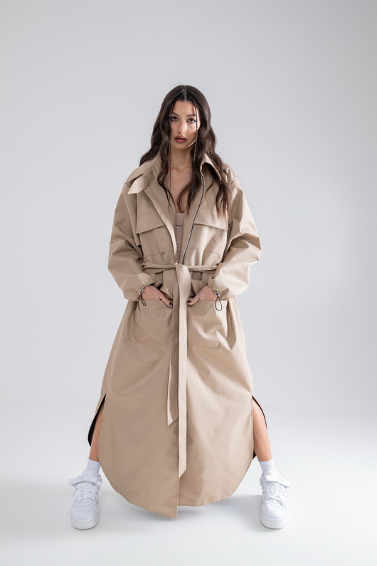 płaszcze damskie Parka Longline Collar Oversize mocca