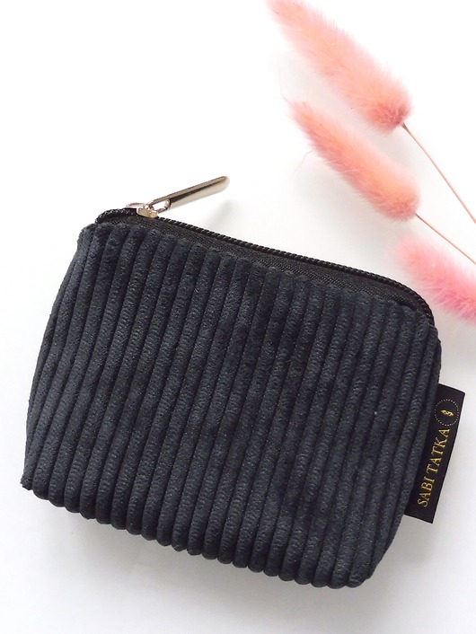 portfele damskie Portfel etui na karty ze sztruksu Czarny