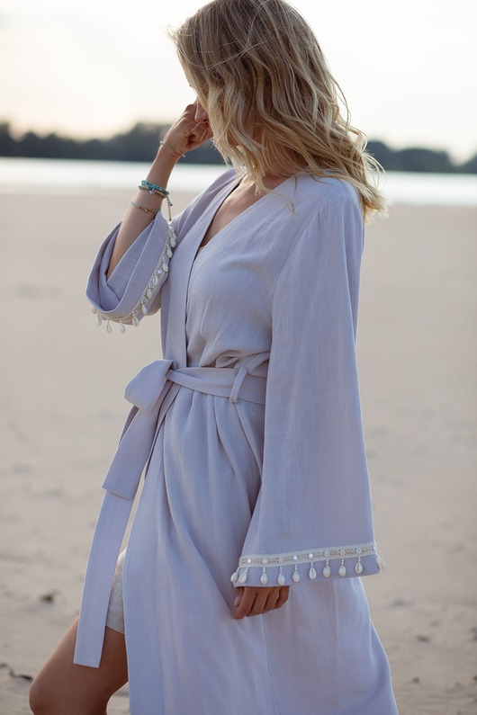 sukienki maxi damskie Kimono Moon Crystal - wiskoza  szary fiolet
