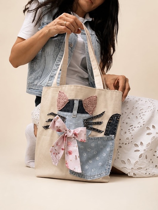 torby na zakupy Torba SHOPPER BAG 100% bawełna zero waste denim KOTEK