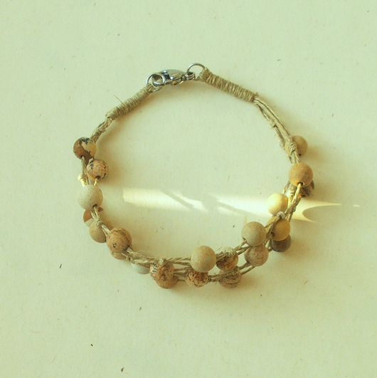 bransoletki z kamieni naturalnych Jaspis krajobrazowy Bransoletka lniana