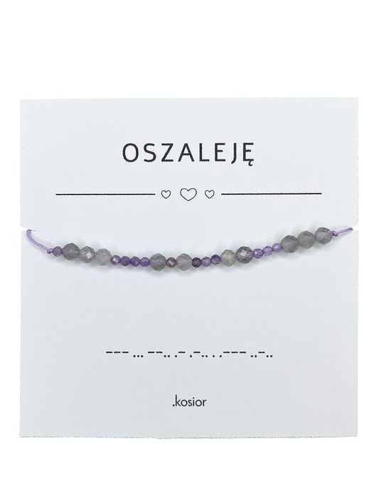 bransoletki na sznurku Oszaleję Bransoletka z alfabetem Morse Ametyst i Labradoryt