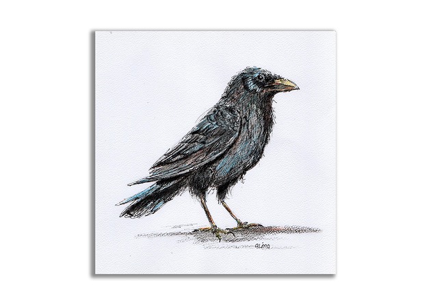grafiki i ilustracje Grafika ręcznie malowana "Kruk"