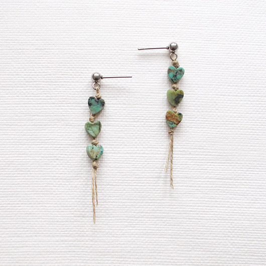 kolczyki z kamieniami Kolczyki serduszka Turkus afrykański