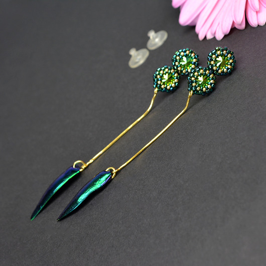 kolczyki swarovski Yashil, szmaragdowe kolczyki z kryształami Swarovskiego, beading