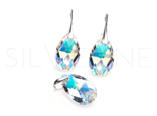 Komplet kryształ SWAROVSKI Almond Crystal AB silverine