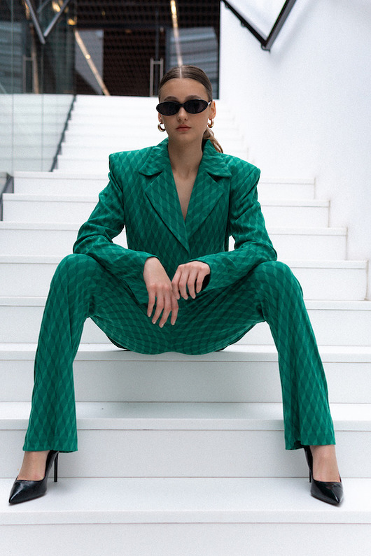 komplety damskie Zielony garnitur w geometryczne wzory