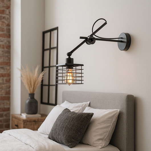 kinkiety Czarny kinkiet do czytania na wysięgniku regulowanym BREMA LOFT w stylu loft