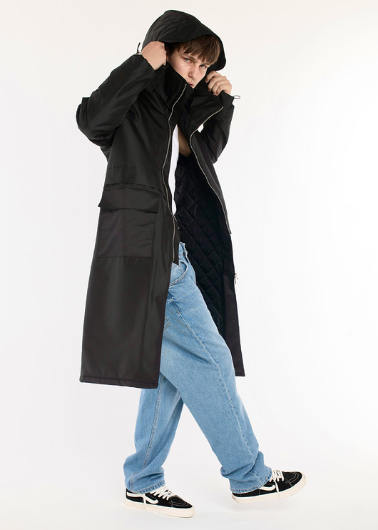 płaszcze i kurtki męskie Parka Longline Hoodie Oversize black ocieplana