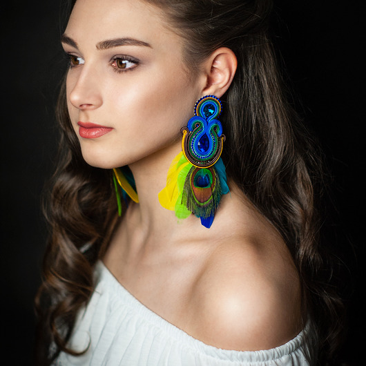 Peacock Eye-Spektakularne kolczyki soutache Mró Soutache