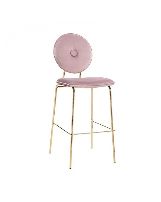 stołki Krzesło Barowe Welur Button Różowe