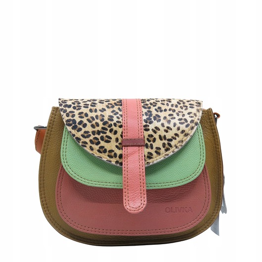 torby na ramię Torebka ze skrawków skóry naturalnej na ramię pojemna kolorowa OLIVKA