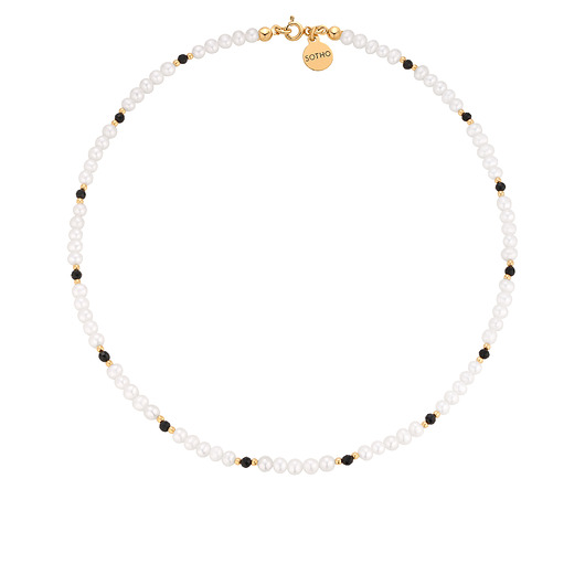złote naszyjniki Złoty naszyjnik z pereł naturalnych i onyksu