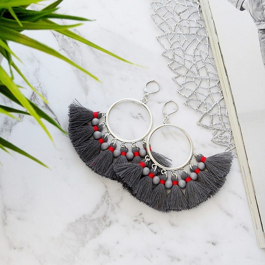  Kolczyki z chwostami Boho Big - Grey Ilovehandmade