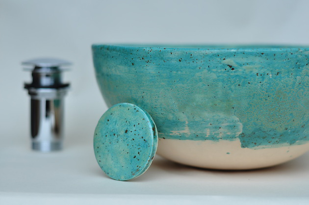 umywalki Umywalka ceramiczna nablatowa 30 cm Turkus B